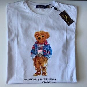 Ralph Lauren Polo Bear Men`s T-Shirt 2XL White Cotton Short Sleeve Crew Neck New